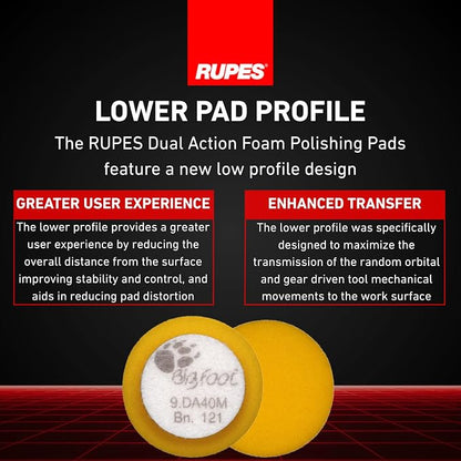 RUPES 40mm Pack of 6 Yellow D-A Fine Wool Polishing Pads | Ideal for Paint Correction & Gloss Enhancement | Improves Finishing Performance | Compatible with 1.5" Backing Plate