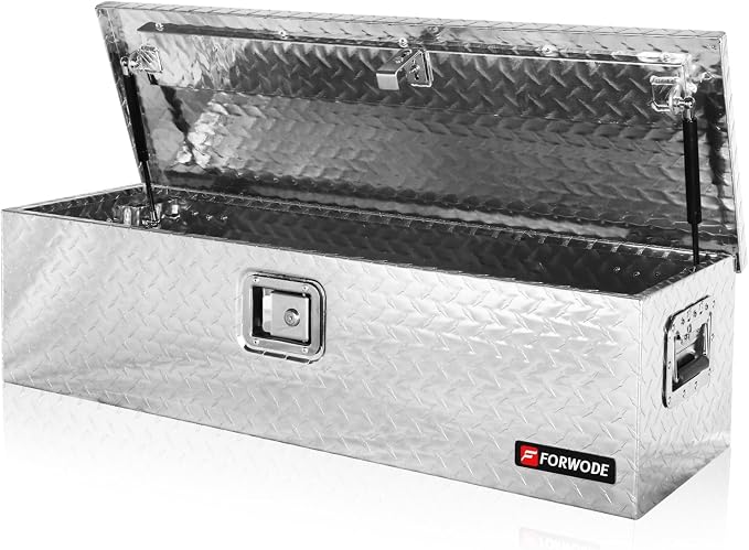 FORWODE 39 Inch Aluminum Truck Tool Box Lockable Truck Bed Tool Box Waterproof Truck Bed Storage Box with Gas Struts & Side Handle Truck Tool Chest for Pickup, Truck Bed, RV, Trailer&Garage (Silver)