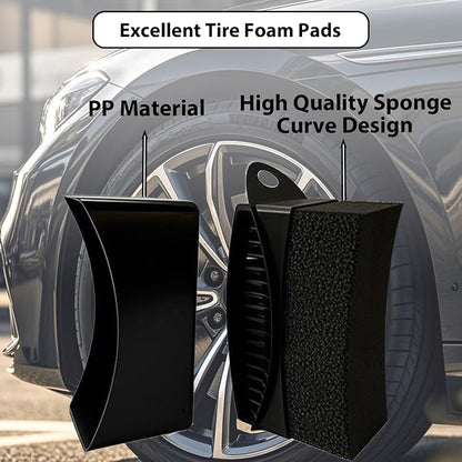 2 Pack Tire Shine Applicator Pads, Reusable Tire Dressing Applicator Sponge, Curved Tire Gel Applicator Forms with Lid, Black Tire Applicator Pads for Car Cleaning Detailing
