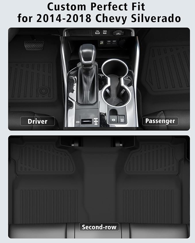 Floor Mats for 2014-2018 Chevy Silverado/GMC Sierra 1500 Crew Cab & 2015-2019 Silverado/Sierra 2500 HD/3500 HD Crew Cab,All Weather TPE Floor Liners Custom Fit for Chevy Silverado Full Set Car Mats