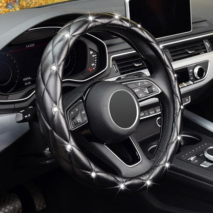 KAFEEK 16 inch Diamond Soft Leather Steering Wheel Cover,Compatible for F150 F250 F350 Ram 4Runner Tacoma Tundra Range Rover