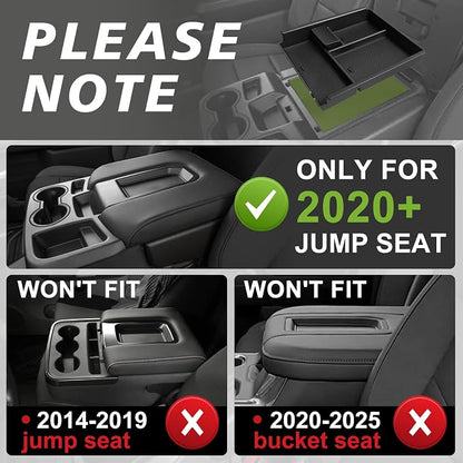 Muslogy Center Console Organizer Compatible with 2020-2025 2026 Chevy Silverado/GMC Sierra 1500 2500HD 3500HD Accessories Storage Insert Box Console Armrest Divider(Jump Seat ONLY) - Upper Organizer