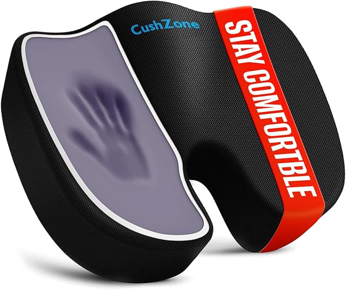CushZone Seat Cushion, Office Chair Cushions, Car Seat Cushion, Non-Slip Sciatica & Back Coccyx Tailbone Pain Relief Chair Pad, Memory Foam Pillow for Computer Desk, Wheelchair, Driving(Black)