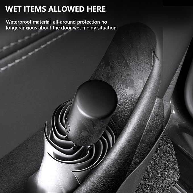 Door Side Storage Box Compatible with 2025 2026 Tesla Model Y Juniper Accessories, Full Cover TPE Door Pocket Liner Organizer with Emergency Mechanical Release Handle, 4PCS Front Rear Set (Black)