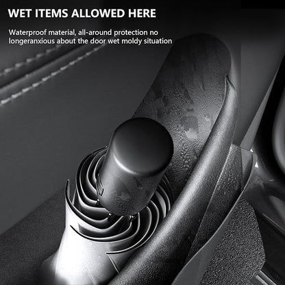 Door Side Storage Box Compatible with 2025 2026 Tesla Model Y Juniper Accessories, Full Cover TPE Door Pocket Liner Organizer with Emergency Mechanical Release Handle, 4PCS Front Rear Set (Black)