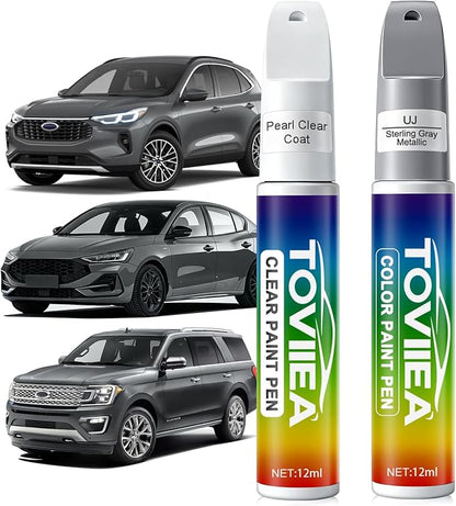 Sterling Gray Metallic(UJ) Touch Up Paint Compatible with Ford,2-In-1 Car Scratch Remover Pen,Car Paint Scratch Repair Kit for Scratches,Chips & Nicks,2-PCS SET