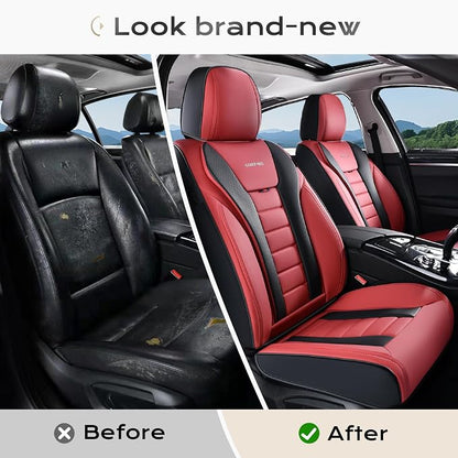 Coverado Car Seat Covers Full Set, Seat Covers for Cars, Front Seat Covers and Back Seat Cover Waterproof Leather Automotive Seat Cover, Universal Car Interior Protectors Cushion for Most Cars