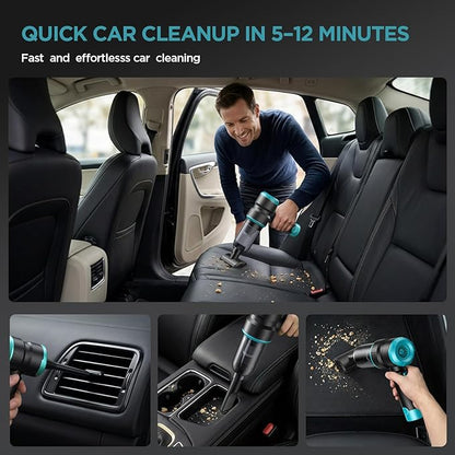 Handheld Car Vacuum Cleaner, 4-in-1 Cordless Rechargeable Mini Vacuum with Air Duster – Quickly Clean Crumbs, Pet Hair & Crevices in Car, Office, Home. Ideal for Commuters & Office Workers (Blue)