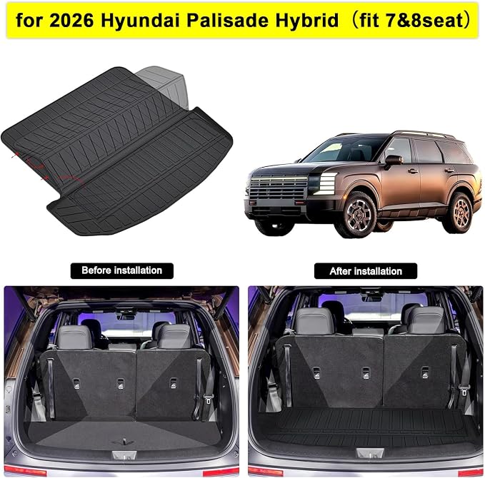 Floor Mats for 2026 Hyundai Palisade Hybrid Accessories, fit SEL、SEL Premium、Limited、Calligraphy, Cargo Mat Custom TPE All Weather Protection Full Coverage Trunk Liner & Floor Liner for Palisade