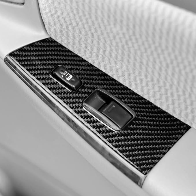 Black Real Carbon Fiber Accessories Car Door Window Lift Panel Kit Cover Interior Trim Sticker Decal for Toyota Corolla CE LE S 2003 2004 2005 2006 2007 2008/XRS 2005-2006 Sedan 7PCS -D