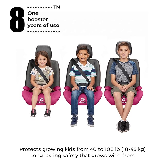 Diono Solana Lite Backless Booster Car Seat Pack of 2, Lightweight & Portable for Travel, Machine Washable Covers, 40-100 lbs, Pink Cotton Candy