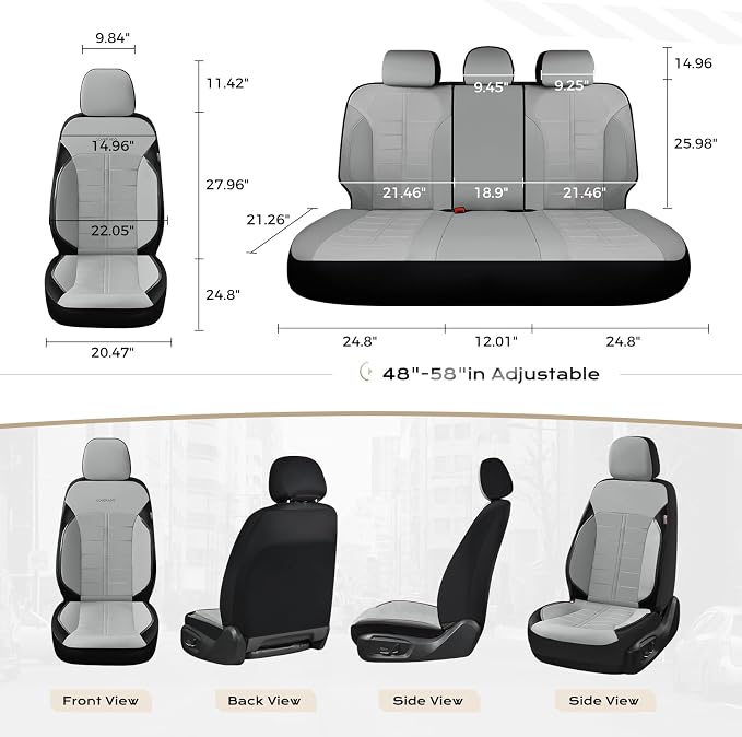 Coverado Full Set Leather Car Seat Covers, Crafted with Full Leather Construction and Carbon Fibre Weave Universal Fit for Most Cars SUV Trucks(Gray