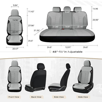 Coverado Full Set Leather Car Seat Covers, Crafted with Full Leather Construction and Carbon Fibre Weave Universal Fit for Most Cars SUV Trucks(Gray