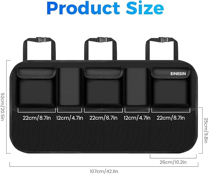 Einesin Car Organizer, Car Organizers and Storage with 9 Pockets, SUV Trunk Organizer for SUV/MPV/Truck, Car Essentials (42 * 10in)