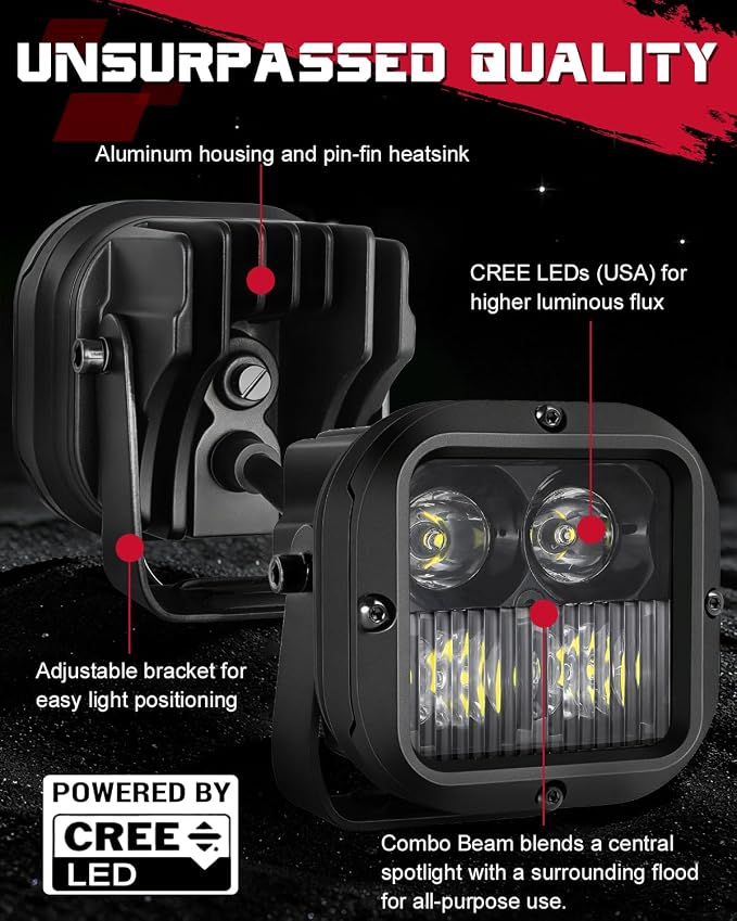 OFFROADTOWN LED Pods, 3inch 80W CREE LED Pods Off Road Driving Lights Cubes Ditch Lights Headlight for Truck Pickup Dirt Bike UTV ATV SUV Boat 4x4 Car - Combo Wide Plus Beam
