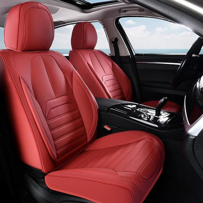 Coverado Car Seat Covers Full Set, Red Seat Covers for Cars, Automotive Seat Covers, Waterproof Nappa Leather Front Seats and Back Car Seat Protector, Universal Fit for Most Cars SUV Trucks