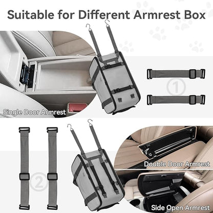 PETSFIT Multipurpose Console Dog Car Seat, Portable Small Dog Car Seat for Dogs, Cat Carrier, Pet Carrier Airline Approved with Safety Tether and Pockets (Light Grey)