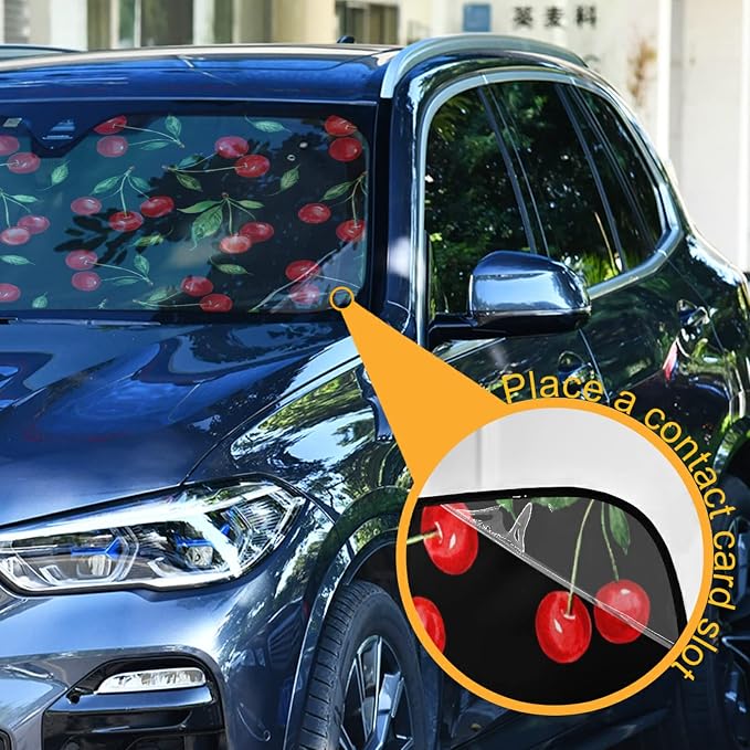Cherry Car Windshield Sun Shade Watercolor Fruit Foldable UV Ray Sun Visor Protector Sunshade to Keep Your Vehicle Cool (51" x 27")