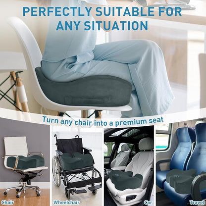 BlissTrends Extra Thick Seat Cushion for Office Chair & Car Seat,DarkGreen | Tailbone & Sciatica Relief, Ergonomic Support, High-Density Memory Foam, Comfort for Extended Sitting