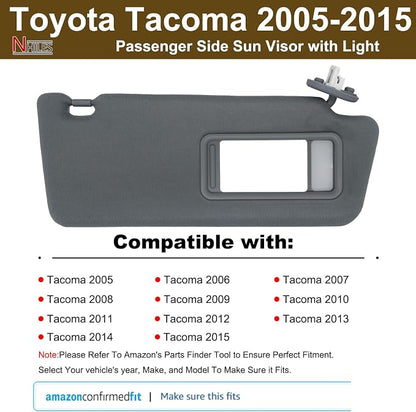 NHILES Passenger Right Side Sun Visor Replacement Fits for Toyota Tacoma 2005-2015 Sunshade with Light 7431004120B0 Color Dark Gray