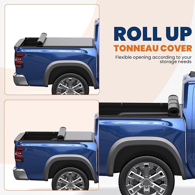 KUIPERAUTO 5FT Roll-Up Soft Vinyl Truck Bed Cover Compatible for Nissan Frontier 2005-2026 Tonneau Cover Fleetside Bed On Top 60Inch