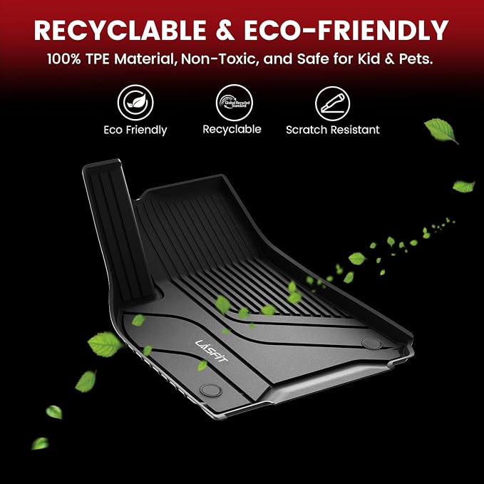 LASFIT Premium Extra Thick Floor Mats Fit for Tesla Model S & Model S Plaid 2026 2025 2024 2023 2022 2021, Custom Fit TPE All Weather Floor Liners 1st & 2nd Front Rear Row Car Mats, Black