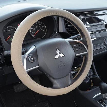BDK Ergonomic Soft Grip Steering Wheel Cover - Sporty Leather Grip for Standard Size Wheels 14.5-15 inch Beige