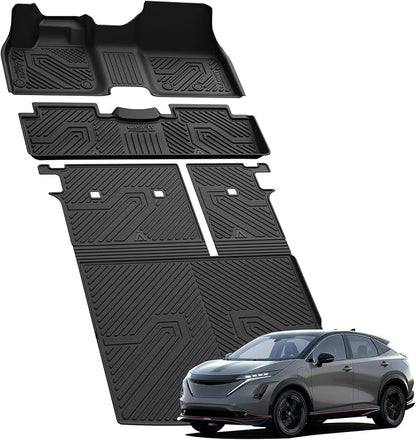 LASFIT Floor Mats & SeatBack Mats & Cargo Mat for Nissan Ariya 2025 2024 2023, All Weather TPE Custom Fit Floor Liners Full Set Car Mats & Backrest Mats & Trunk Mat for 2023-2025 Ariya, Black