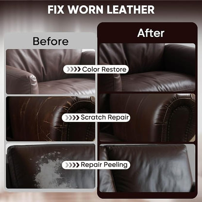 Leather Recoloring Balm - Scratch Repair & Color Restore Kit for Faded Leather, Leather Couch & Car Seats - 10OZ Leather Restorer Balm for Furniture, Auto Interior, Vinyl, Accessories (Dark Brown)