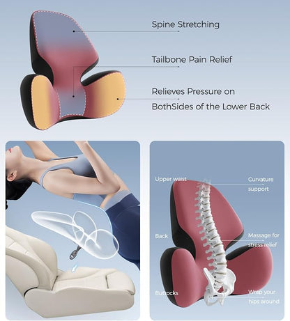BEBAS Lumbar Support Pillow for Office Chair - Ergonomic Memory Foam Back Cushion for Lower Back Pain Relief - Washable & Breathable Cover - Fits Car Seats, Gaming Chairs & Wheelchairs - Red
