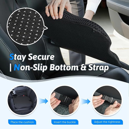 Wedge Car Seat Cushion for Better Visibility & Sciatica Pain Relief - High Density Memory Foam, Non-Slip Ergonomic Car Seat Cushion for Driving, Universal Fit for Car, SUV,Truck & Tractor (All Black)