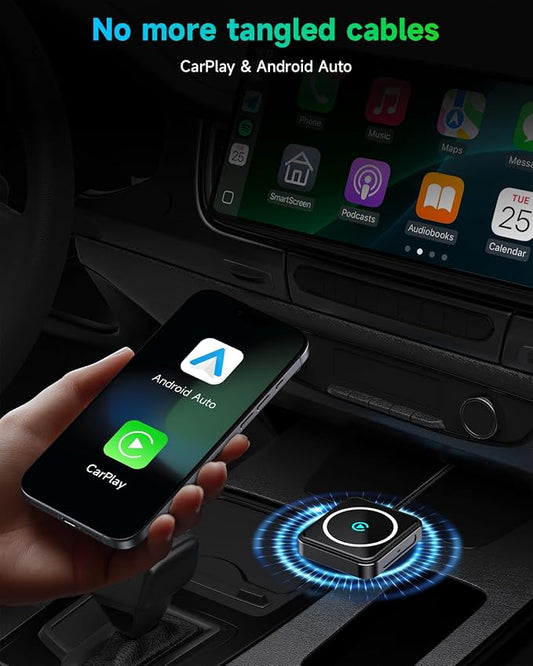 Wireless CarPlay Adapter for iPhone & Android, 2-in-1 Apple CarPlay Wireless Adapter, Plug & Play, Low Latency, USB-A/C, Converts Wired to Wireless CarPlay (iOS 10+, Android 11+)