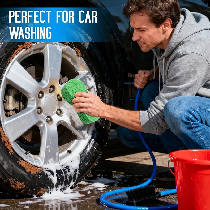 3PCS Car Wash Sponge, Heavy Duty Car Sponges for Washing, Car Accessories Large Sponges for Cleaning, Automotive Cleaning Supplies, Eco Friendly Sponge (7.68 x 3.74 x 1.38 Inch), Green
