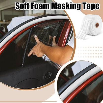 DERTE 1 Roll 1/2 Inch x 54 Yards White Automotive Foam Tape Repair Soft Edge Foam Masking Tape for Car Truck Door Jams Paint Sealing Car Wheel Hub Overspray Protection
