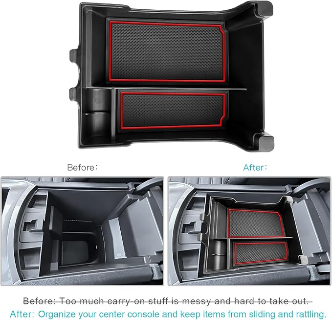 CDEFG for 2020-2023 2024 Edge Center Console Organizer Tray Compatible with 2020-2023 2024 Ford Edge Middle Console Organizer Armrest Tray Storage Box 2023 2024 Edge Accessories (Red Trim)