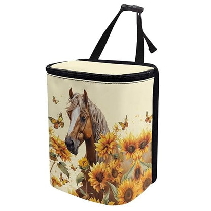 Talayituse Horse Sunflower Butterfly Print Car Trash Can with Lid, Leak Proof Auto Trash Bag Hanging Vehicle Garbage Can Multipurpose Storage Container for Back Seat Road Trip