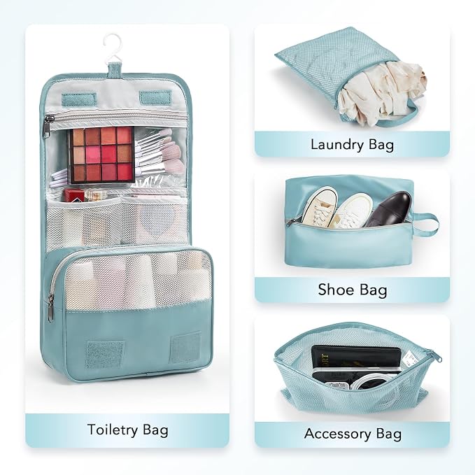 OlarHike 8 Set Compression Packing Cubes for Travel Essentials,Compressible Expandable Space Saver Bags for Organizing Clothes,Luggage Suitcase Garment Bags with Over 1000 pcs Mesh Holes(Blue Gray)