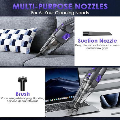 Gxzsk Handheld Vacuum Cordless, 15000PA Strong Suction Hand Held Car Vacuum Cleaner Rechargeable, Portable Hand Vacuum with Multi-Nozzles & Washable Filter for Home Office, Car, Pets