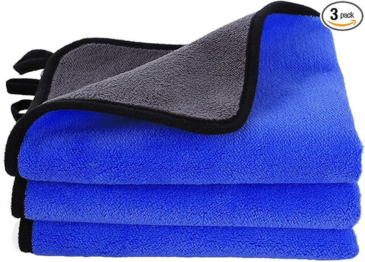 Hovom 3PCS Car Microfiber Towels, 23.62"×11.81" Lint-free Microfiber Towels for Cars Wash Drying, Super Absorbent Auto Cleaning Cloths, Reusable Washing & Detailing Towel, Car Cleaning Supplies (Blue)