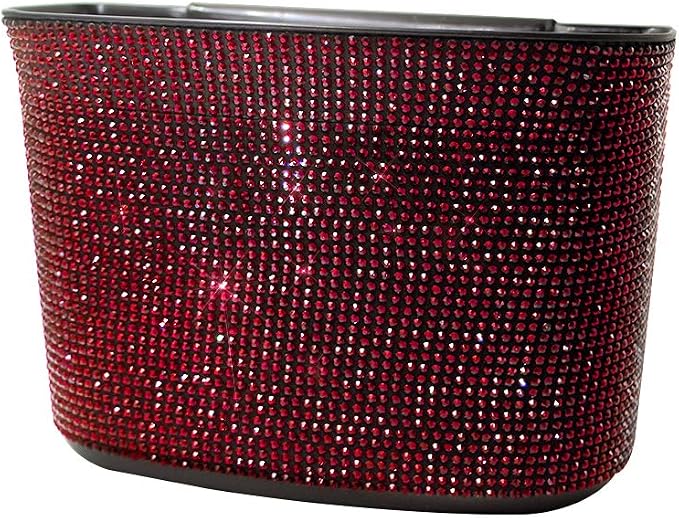 Bling Crystal Car Trash Can Auto Hanging Car Trash Can Sparkling Storage Holder Litter Container for Vehicle Office Home (Red)