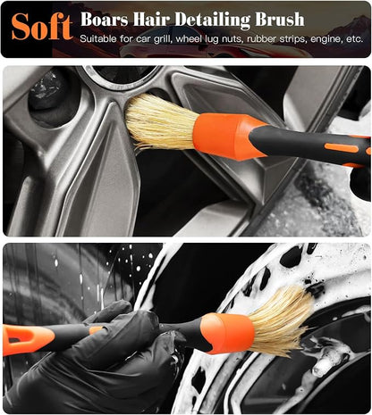 YeewayVeh 4PCS Car Wheel Brush Kit, Microfiber Wheel Cleaner Brush with Boar Hair Detailing Brush, Bendable & Durable Wheel and Tire Brush Kit for Cleaning Wheels, Tires