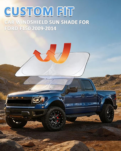 Sun Shade for F150 Windshield Sunshade for 2009-2013 2014 Ford F-150 Lariat, King Ranch, Platinum, XL XLT Limited Raptor Front Window Cover Shield Visor Protector Keep Interior Cool
