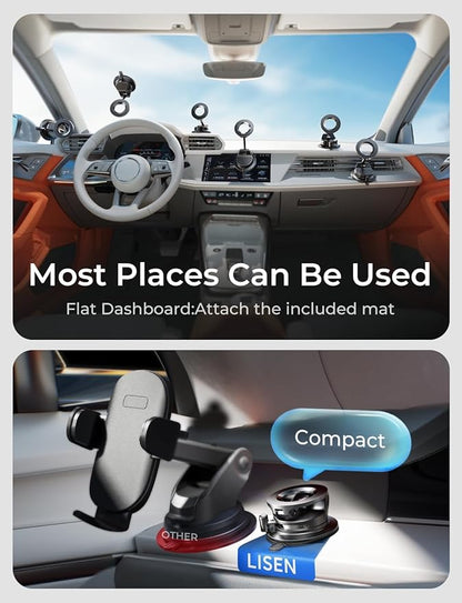 LISEN 2 Pack for Magsafe Car Mount, Magnetic Phone Holder for Car, Strong Magnetic Car Phone Mount, 89 LBS Suction Phone Mount Vacuum, Dashboard Gifts Phone Holders for Your Car Mount for iPhone 17