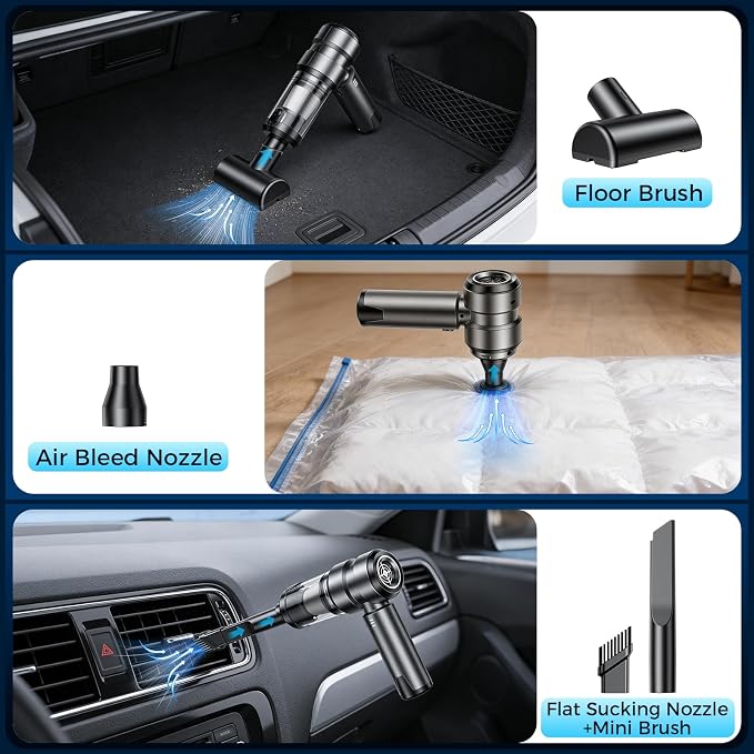 Handheld Cordless Car Vacuum Cleaner - 21000PA Brushless High Power & Multi-Nozzles Car Vacuum, 4-in-1 Portable Mini Air Duster for Car Home Office Pet