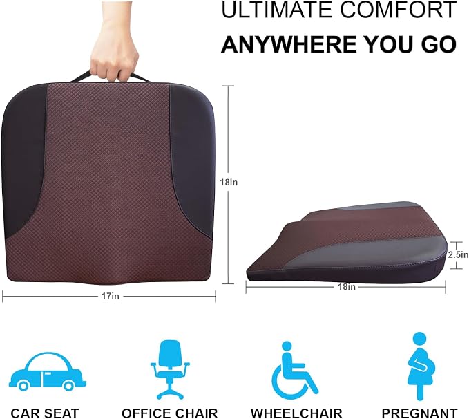 Allaboutsla Car Seat Cushion, Car Seat Cushions for Driving with Comfort Memory Foam - Sciatica & Back Pain Relief, Suitable for Car, Truck, Office Chair (Brown)