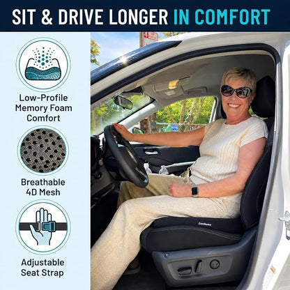Car Seat Cushion, Extra Large Wedge Car Seat Cushion for Driving, Better Visibility, Pressure Relief Memory Foam for Sciatica & Tailbone Pain Relief, (Black Mesh)