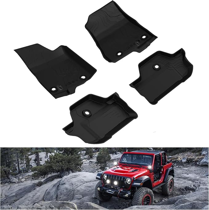 KIWI MASTER Floor Mats for 2018-2026 Jeep Wrangler JL 2-Door, OEM Replacement 82215202AE, Custom Fit All Weather Car Mats, Heavy Duty TPE Floor Liners, Front & Rear 2 Row, Black
