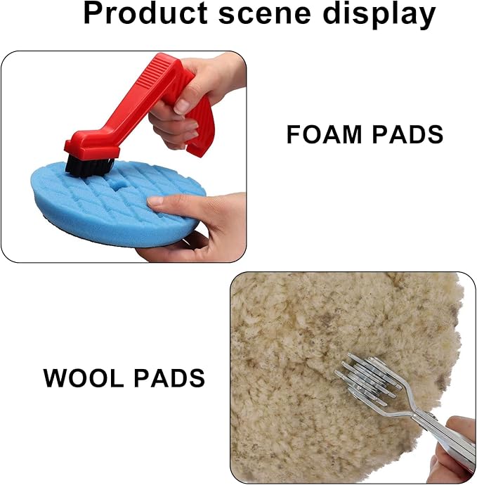 Polishing Pad Cleaner Tool Set, Polishing Spur Tool and Foam Pad Brush, Conditioning Brush Wool Buffing Pad, Red