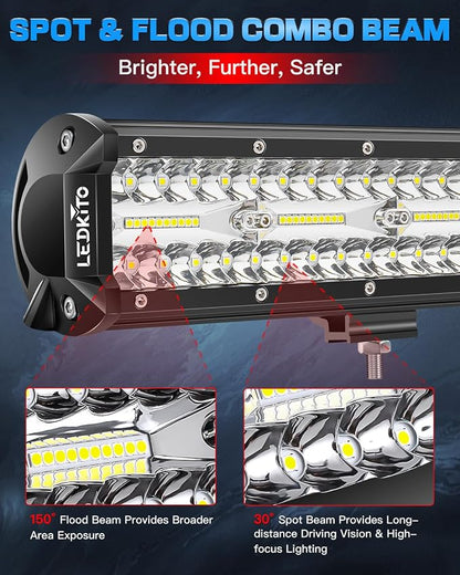 20Inch LED Light Bar and 4Inch LED Cube Pods Lights Kit with Wiring Harness Rocker Switch Spot Flood Combo Triple Row Off Road Driving Work Lights Bar for Pickup SUV UTV ATV Truck Tractor Boat