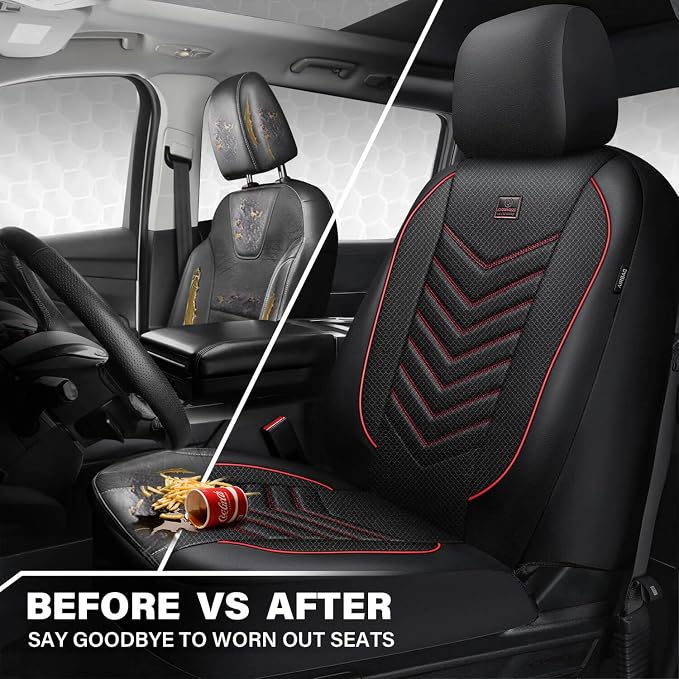 CAR PASS 3D Foam Mesh Leather Car Seat Covers Front Seats, Breathable Front Seat Cover for Cars, Comfortable Universal Fit for SUV Truck Sedan Automotive Anti-Slip Airbag Compatible, Black and Red